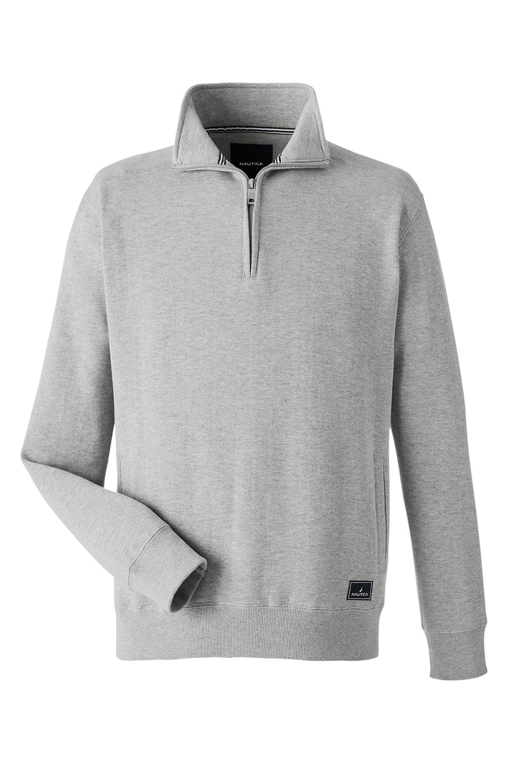 Nautica N17176 Mens Anchor 1/4 Zip Sweatshirt w/ Pockets Oxford Grey Flat Front