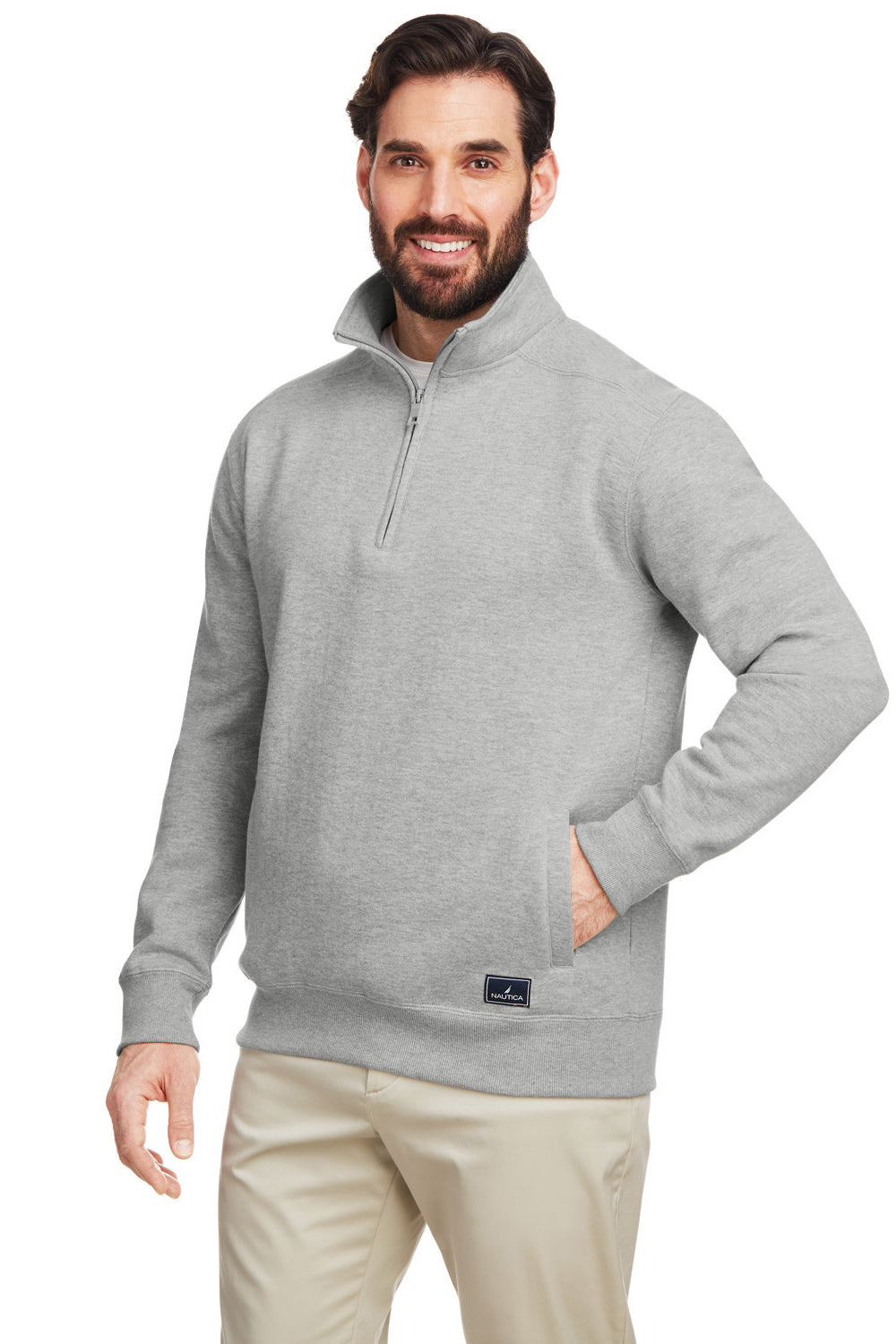 Nautica N17176 Mens Anchor 1/4 Zip Sweatshirt w/ Pockets Oxford Grey Model 3q