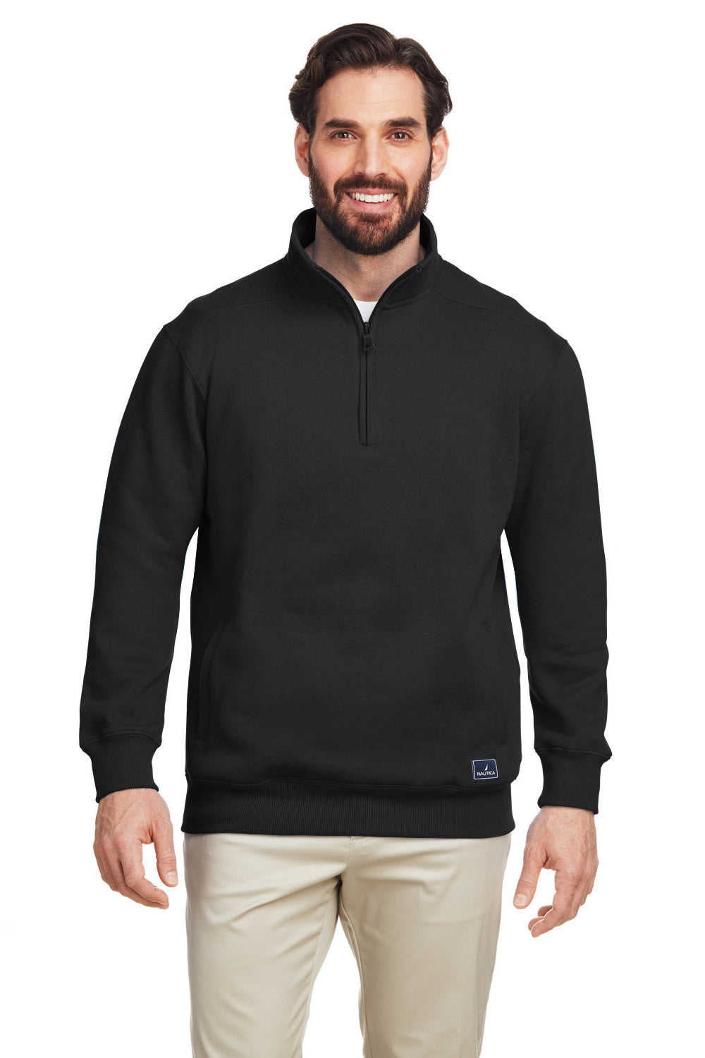 Nautica N17176 Mens Anchor 1/4 Zip Sweatshirt w/ Pockets Black Model Front