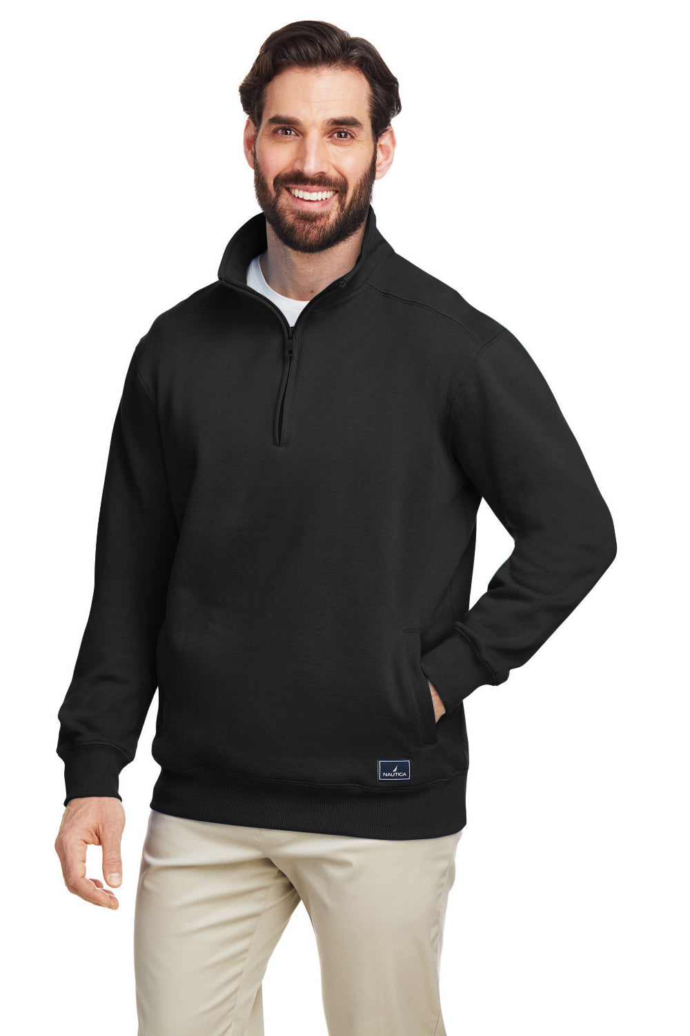Nautica N17176 Mens Anchor 1/4 Zip Sweatshirt w/ Pockets Black Model 3q