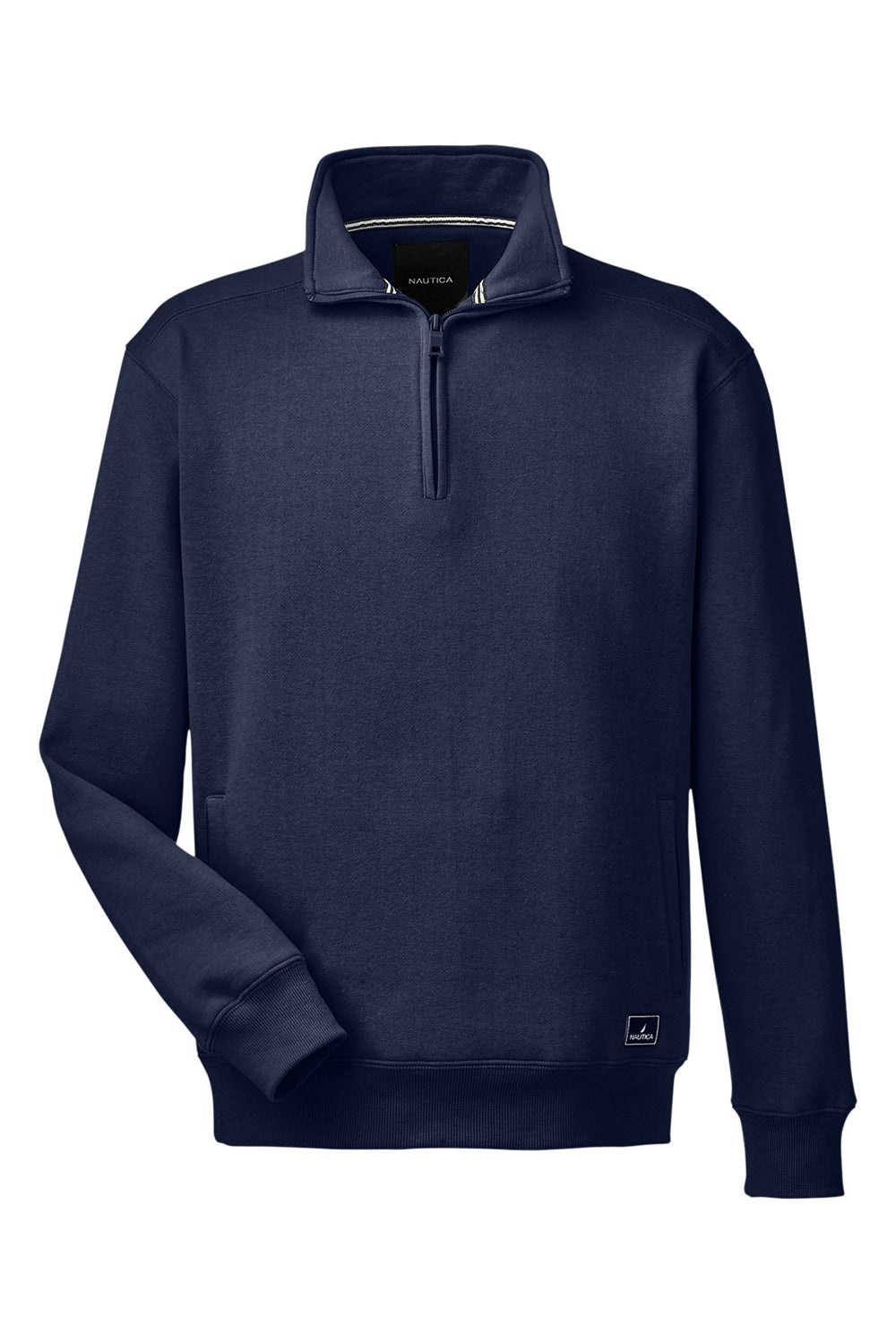 Nautica N17176 Mens Anchor 1/4 Zip Sweatshirt w/ Pockets Navy Blue Flat Front