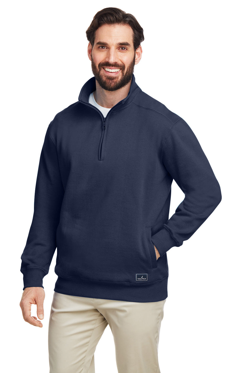 Nautica N17176 Mens Anchor 1/4 Zip Sweatshirt w/ Pockets Navy Blue Model 3q