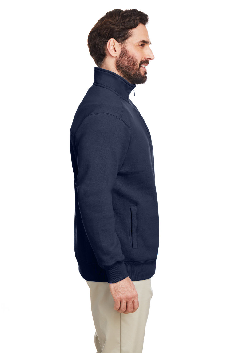 Nautica N17176 Mens Anchor 1/4 Zip Sweatshirt w/ Pockets Navy Blue Model Side