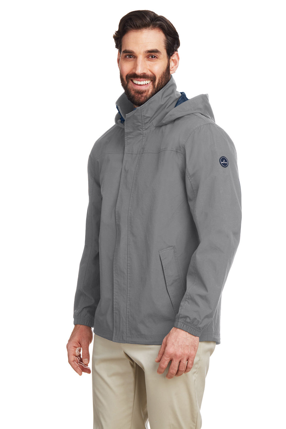 Nautica N17182 Mens Voyage Water Resistant Full Zip Hooded Jacket Graphite Grey Model 3q