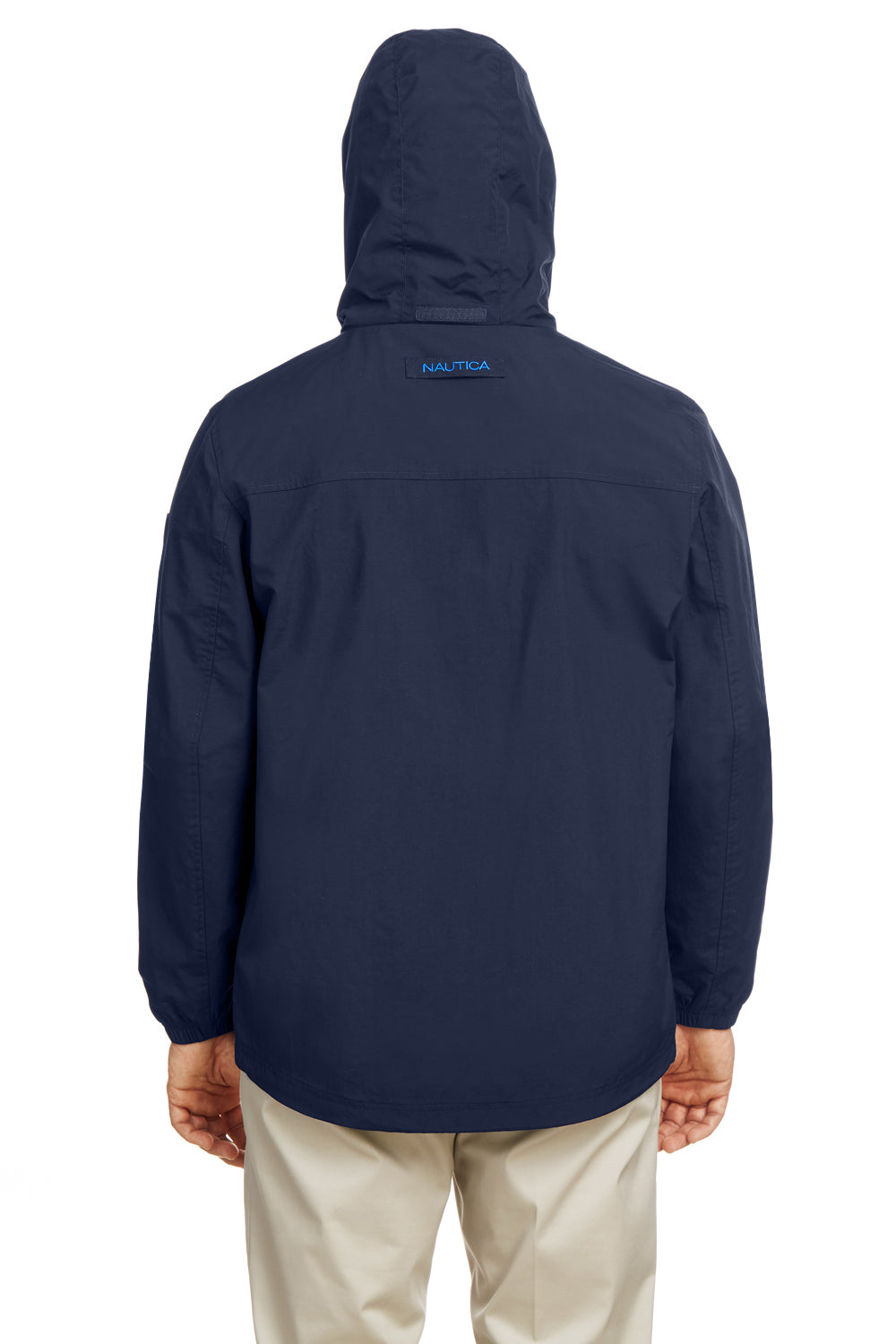 Nautica N17182 Mens Voyage Water Resistant Full Zip Hooded Jacket Navy Blue Model Back