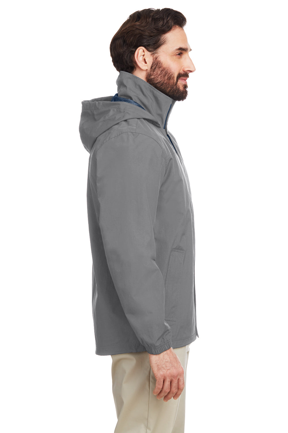 Nautica N17182 Mens Voyage Water Resistant Full Zip Hooded Jacket Graphite Grey Model Side