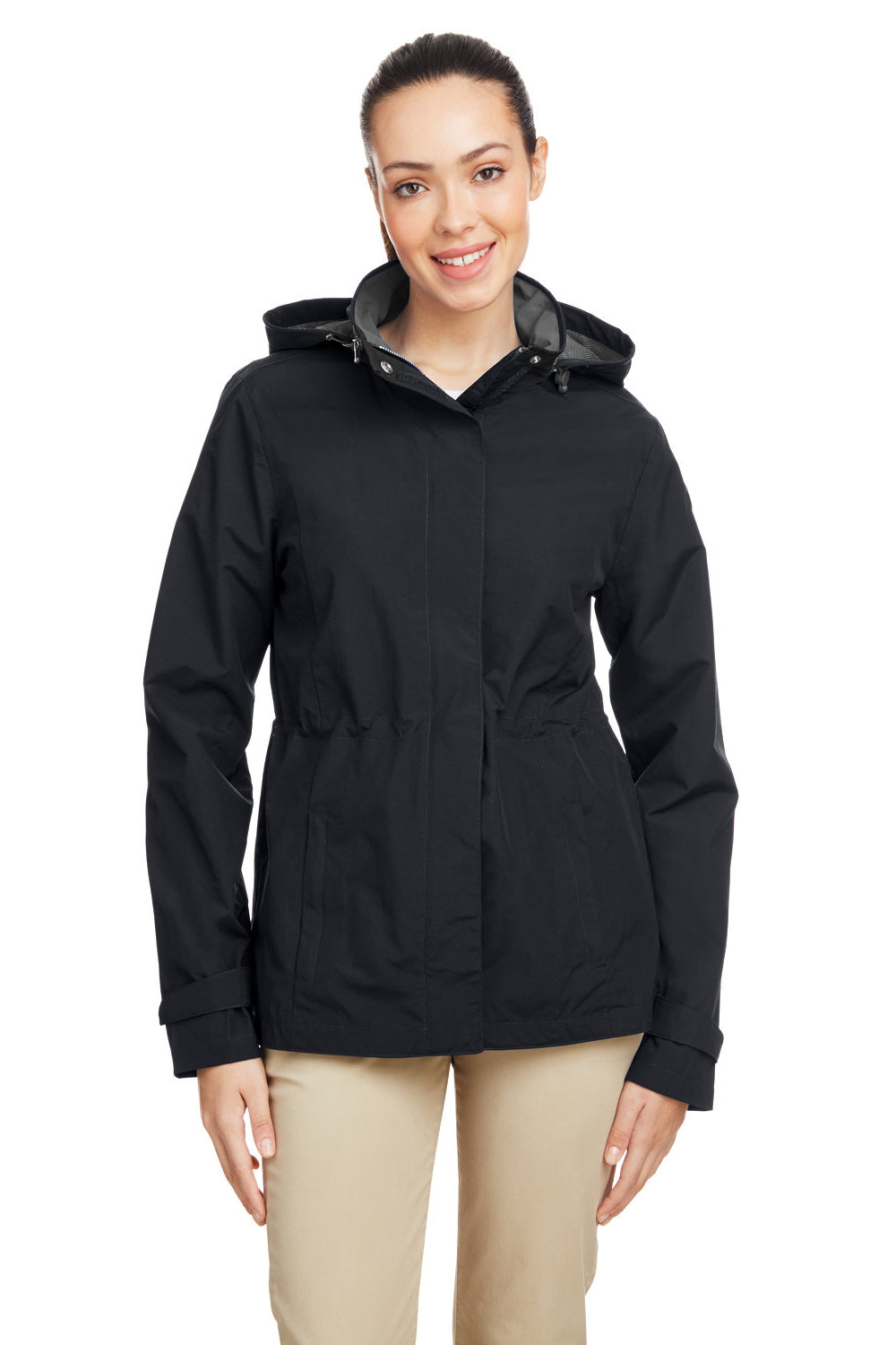 Nautica N17183 Womens Voyage Water Resistant Full Zip Hooded Jacket Black Model Front
