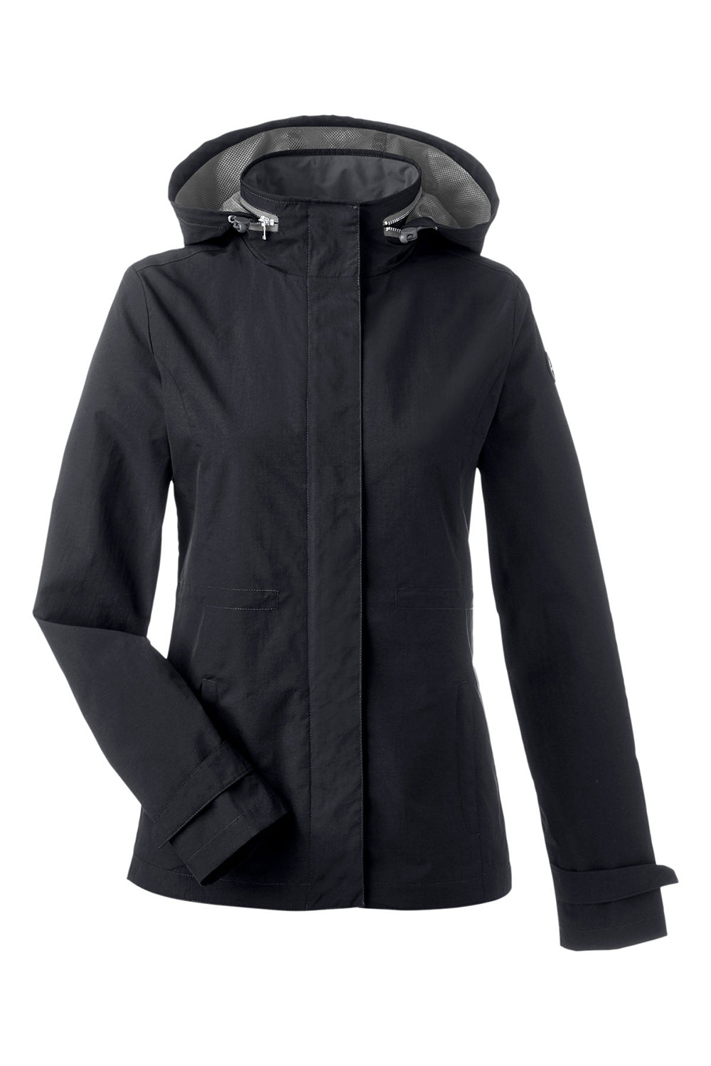 Nautica N17183 Womens Voyage Water Resistant Full Zip Hooded Jacket Black Flat Front