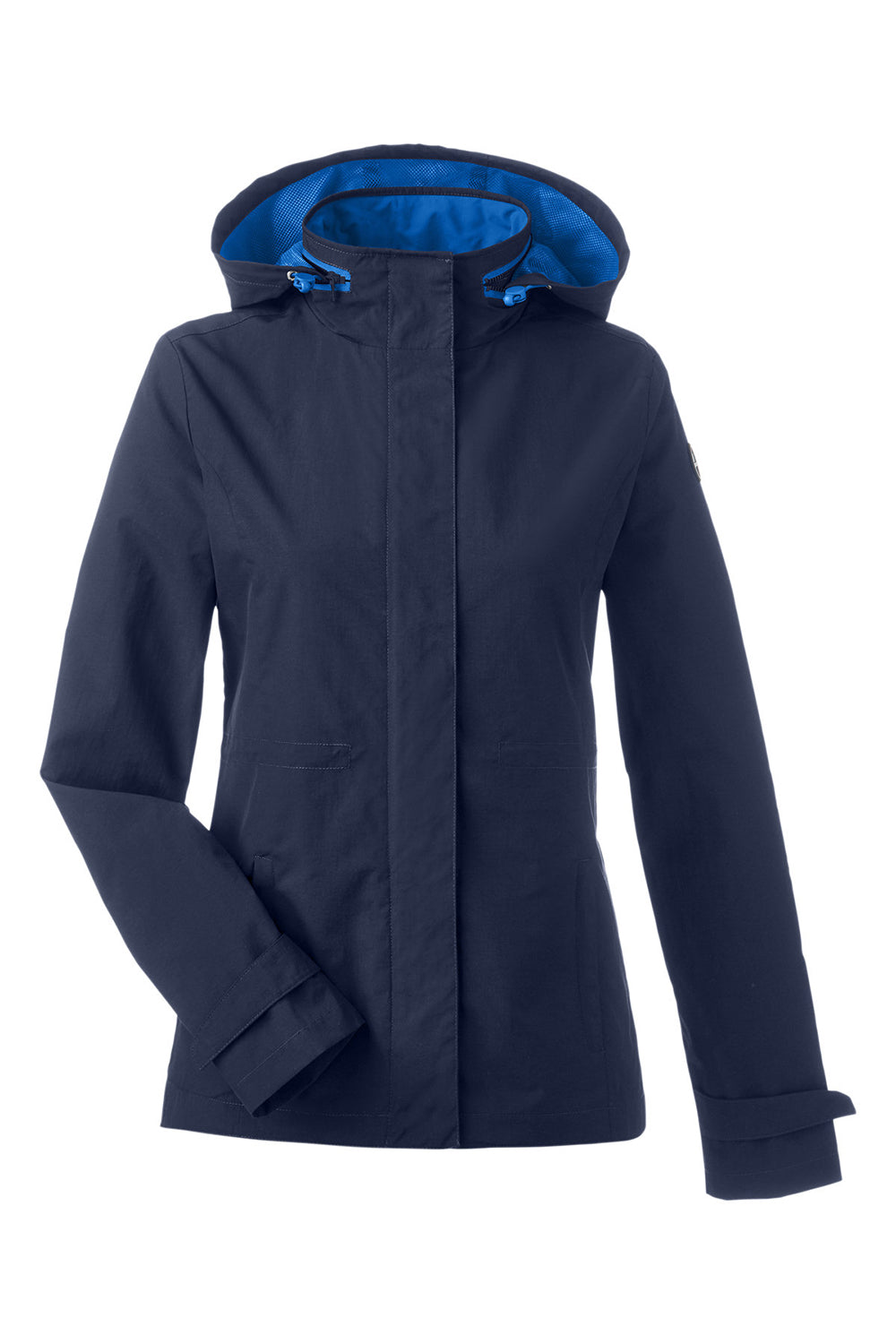 Nautica N17183 Womens Voyage Water Resistant Full Zip Hooded Jacket Navy Blue Flat Front