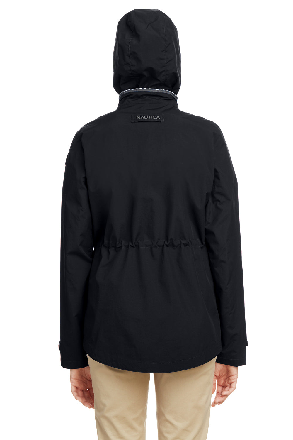 Nautica N17183 Womens Voyage Water Resistant Full Zip Hooded Jacket Black Model Back