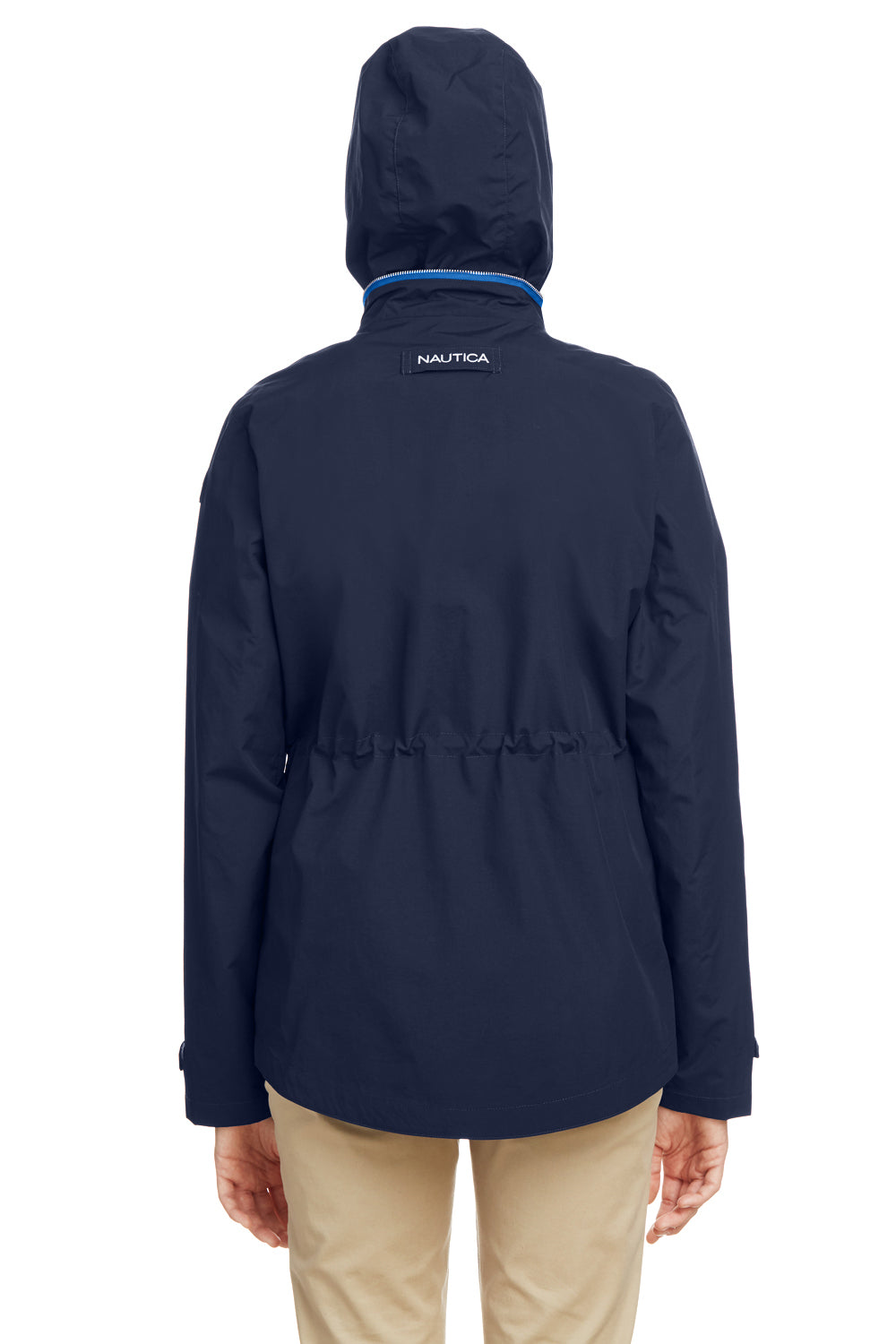 Nautica N17183 Womens Voyage Water Resistant Full Zip Hooded Jacket Navy Blue Model Back