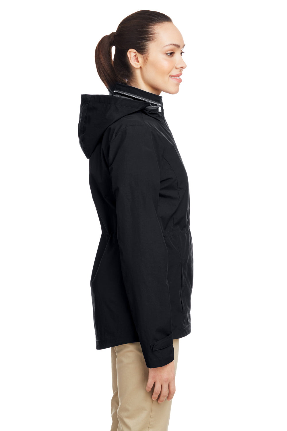 Nautica N17183 Womens Voyage Water Resistant Full Zip Hooded Jacket Black Model Side