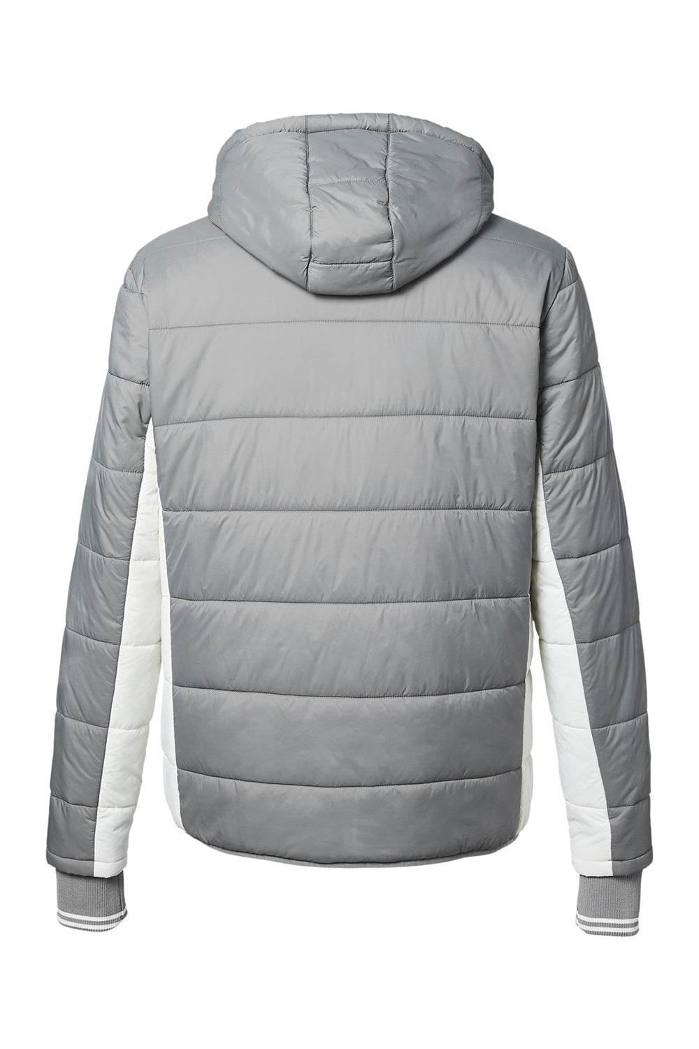 Nautica N17186 Mens Nautical Mile Wind Resistant Packable Full Zip Hooded Puffer Jacket Graphite Grey/Antique White Flat Back