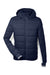 Nautica N17186 Mens Nautical Mile Wind Resistant Packable Full Zip Hooded Puffer Jacket Night Navy Blue/Antique White Flat Front