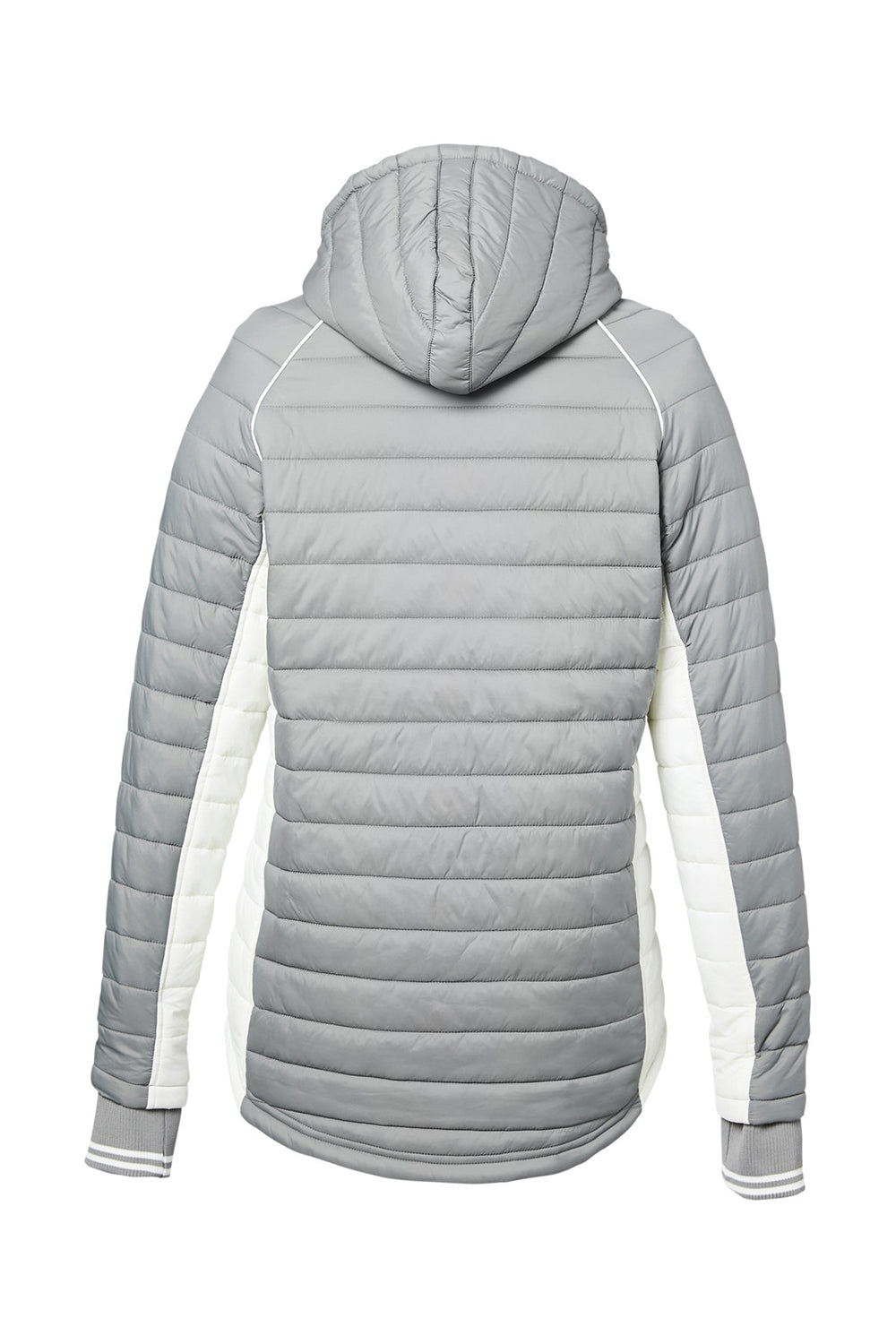 Nautica N17187 Womens Nautical Mile Wind & Water Resistant Packable Full Zip Hooded Puffer Jacket Graphite Grey/Antique White Flat Back
