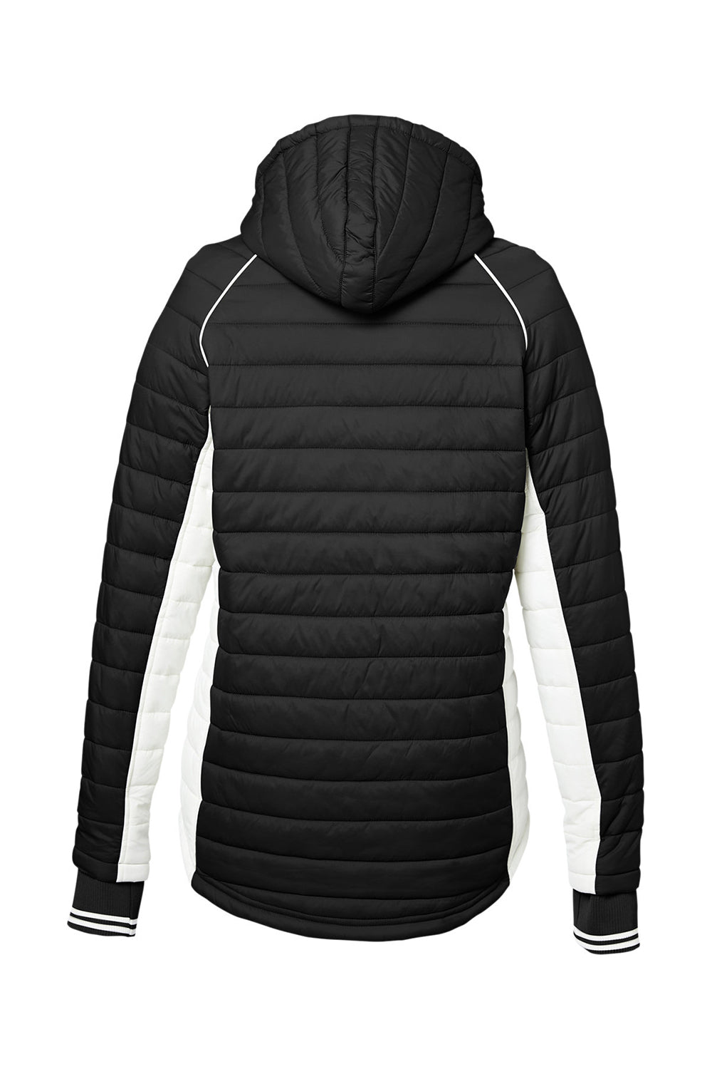 Nautica N17187 Womens Nautical Mile Wind & Water Resistant Packable Full Zip Hooded Puffer Jacket Black/Antique White Flat Back