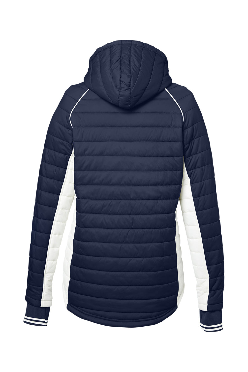 Nautica N17187 Womens Nautical Mile Wind & Water Resistant Packable Full Zip Hooded Puffer Jacket Night Navy Blue/Antique White Flat Back