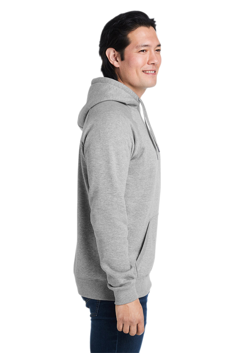 Nautica N17199 Mens Anchor Fleece Hooded Sweatshirt Hoodie w/ Pouch Pocket Heather Oxford Grey Model Side