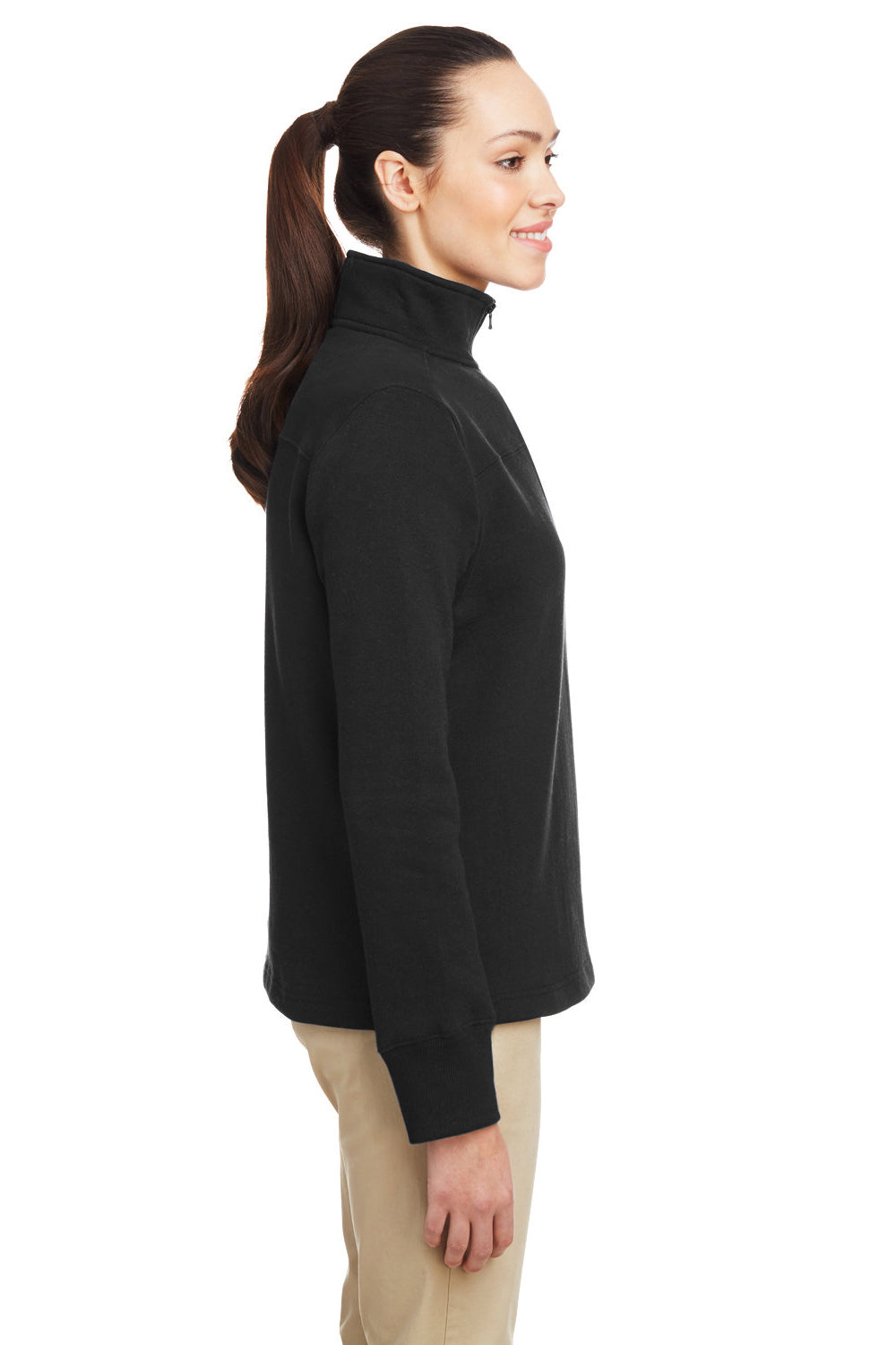 Nautica N17397 Womens Anchor Fleece 1/4 Zip Sweatshirt Black Model Side