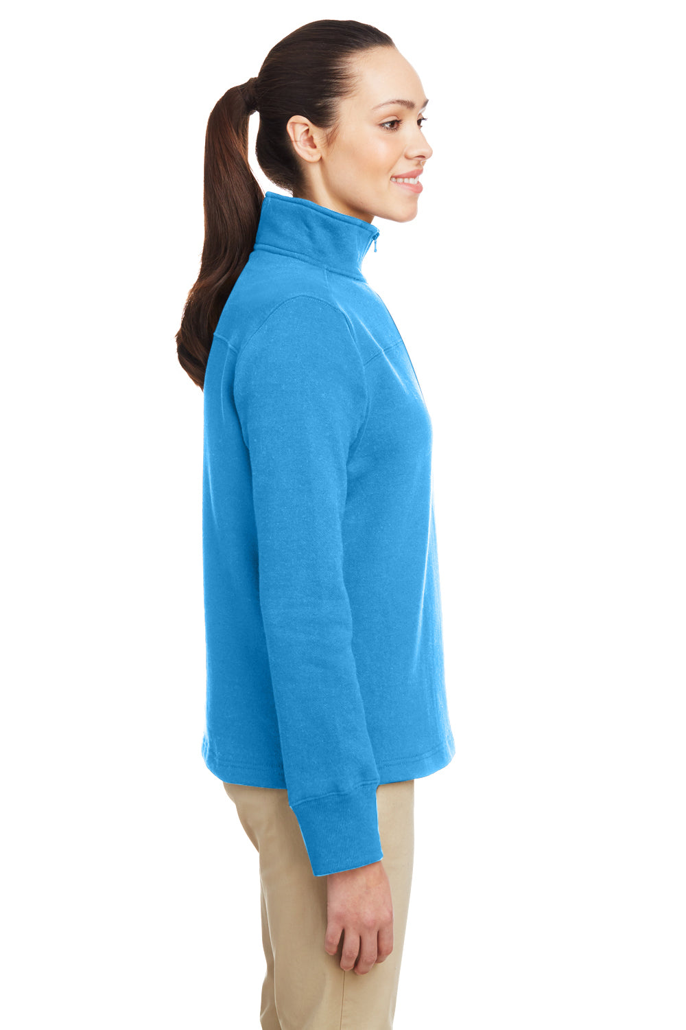 Nautica N17397 Womens Anchor Fleece 1/4 Zip Sweatshirt Azure Blue Model Side