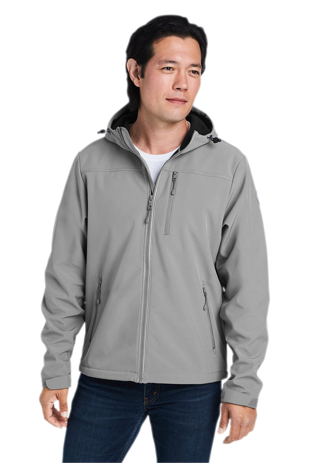 Nautica N17789 Mens Wavestorm Wind & Water Resistant Full Zip Hooded Jacket Graphite Grey Model Front