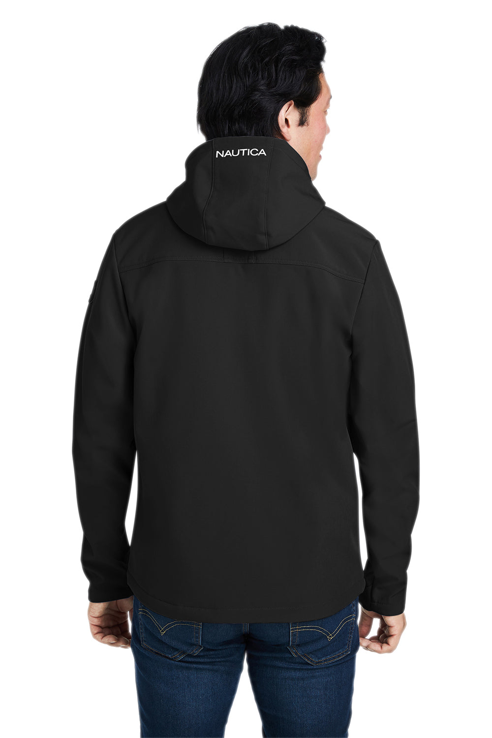 Nautica N17789 Mens Wavestorm Wind & Water Resistant Full Zip Hooded Jacket Black Model Back