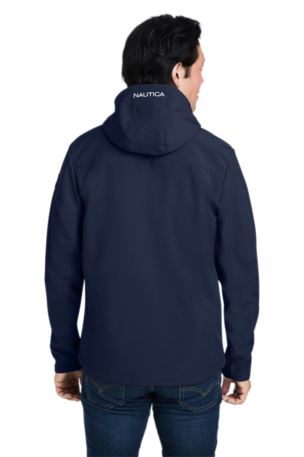 Nautica N17789 Mens Wavestorm Wind & Water Resistant Full Zip Hooded Jacket Navy Blue Model Back