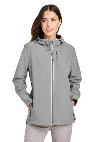 Nautica N17790 Womens Wavestorm Wind & Water Resistant Full Zip Hooded Jacket Graphite Grey Model Front