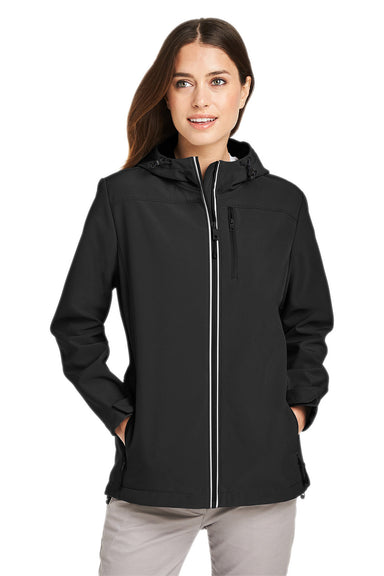 Nautica N17790 Womens Wavestorm Wind & Water Resistant Full Zip Hooded Jacket Black Model Front