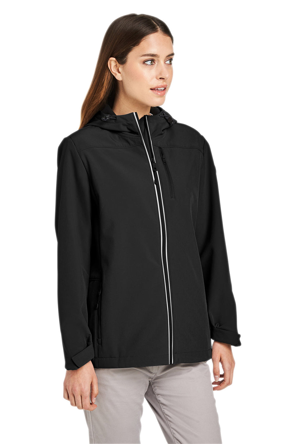 Nautica N17790 Womens Wavestorm Wind & Water Resistant Full Zip Hooded Jacket Black Model 3q