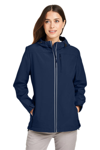 Nautica N17790 Womens Wavestorm Wind & Water Resistant Full Zip Hooded Jacket Navy Blue Model Front