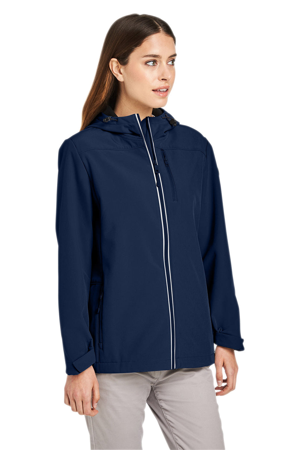Nautica N17790 Womens Wavestorm Wind & Water Resistant Full Zip Hooded Jacket Navy Blue Model 3q