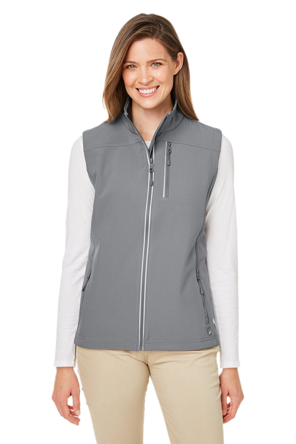 Nautica N17908 Womens Wavestorm Wind & Water Resistant Full Zip Vest Graphite Grey Model Front