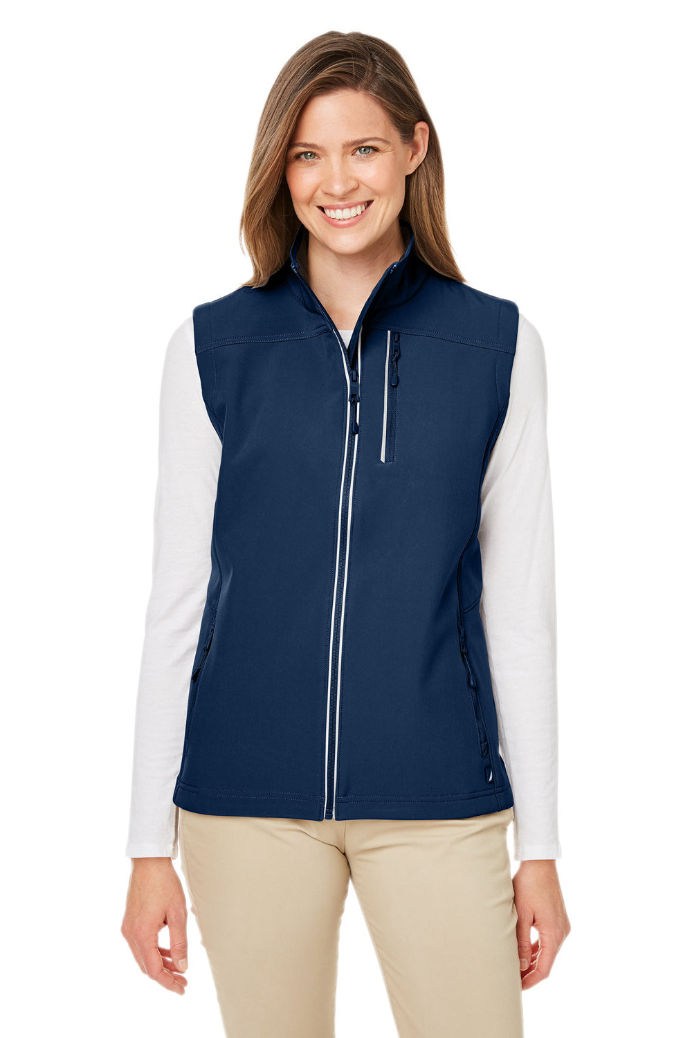 Nautica N17908 Womens Wavestorm Wind & Water Resistant Full Zip Vest Navy Blue Model Front