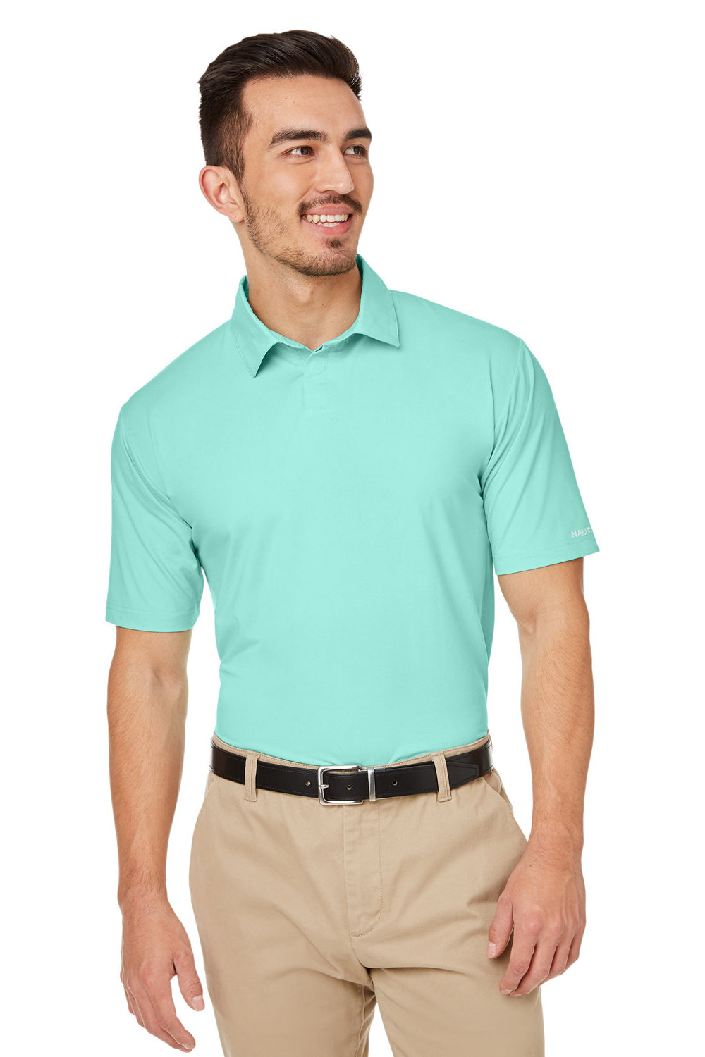 Nautica N17922 Mens Saltwater UPF 40+ Short Sleeve Polo Shirt Cool Mint Green Model Front