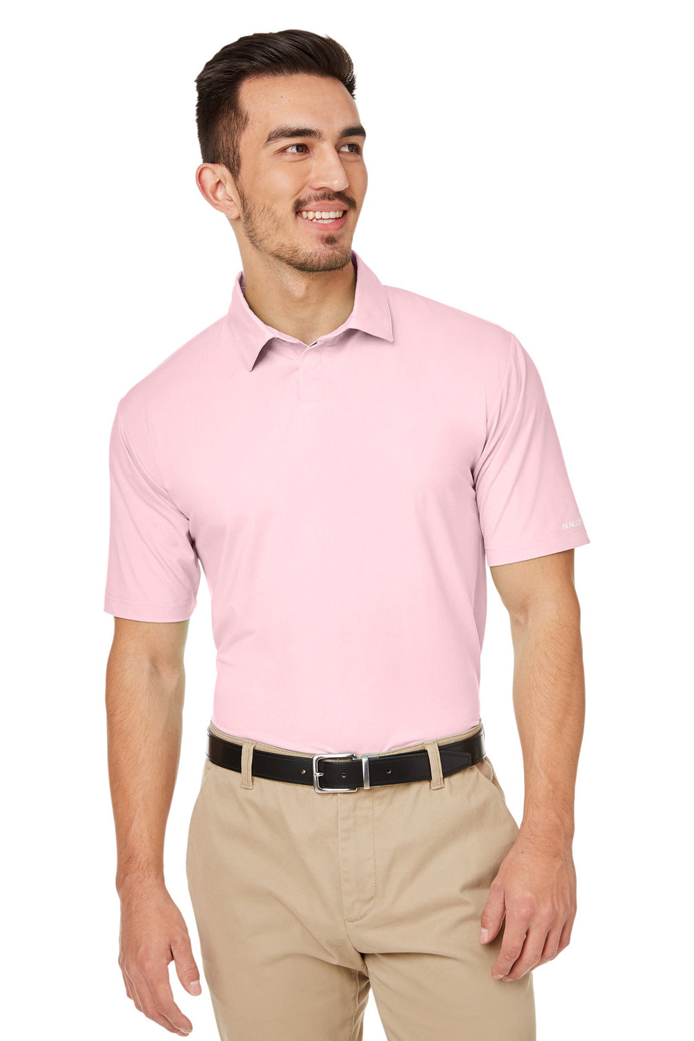 Nautica N17922 Mens Saltwater UPF 40+ Short Sleeve Polo Shirt Sunset Pink Model Front
