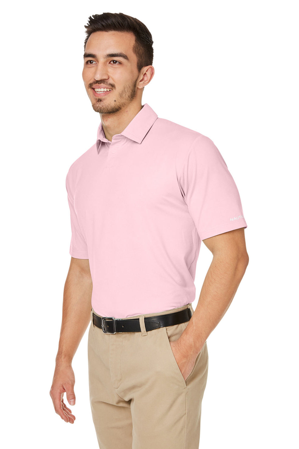 Nautica N17922 Mens Saltwater UPF 40+ Short Sleeve Polo Shirt Sunset Pink Model 3q