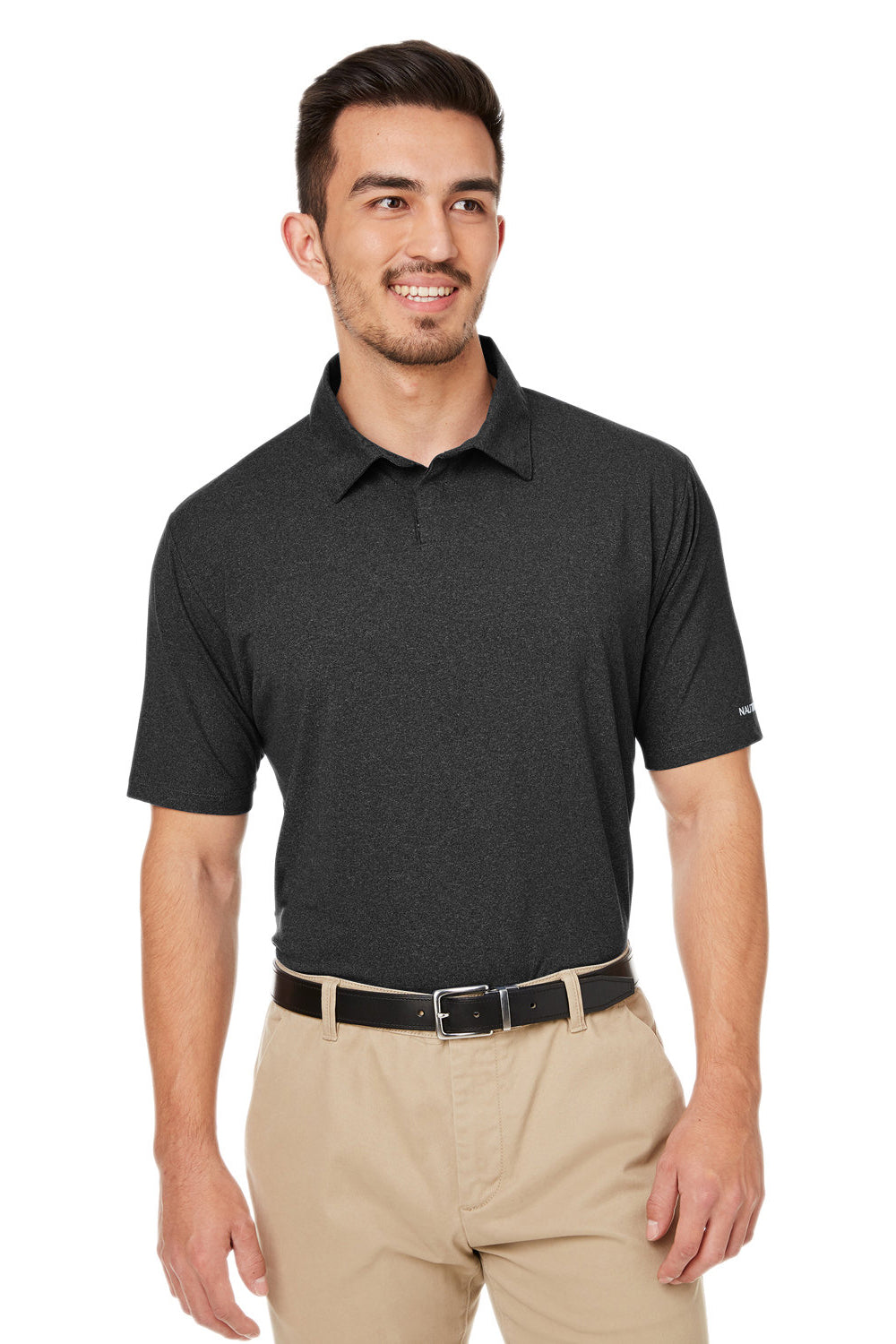 Nautica N17922 Mens Saltwater UPF 40+ Short Sleeve Polo Shirt Onyx Black Model Front