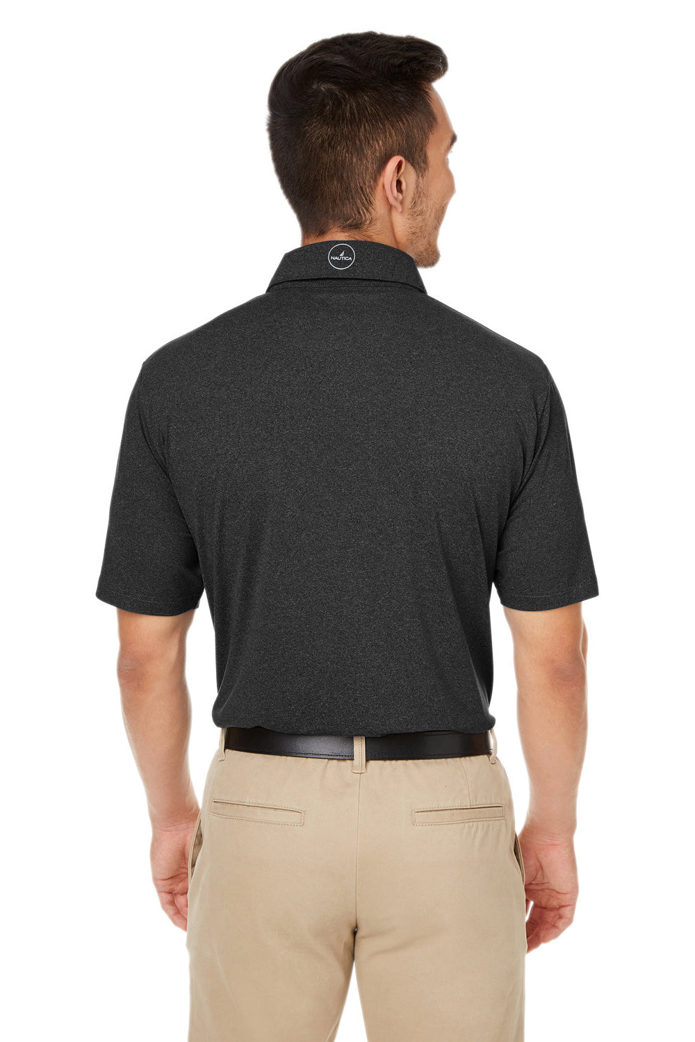 Nautica N17922 Mens Saltwater UPF 40+ Short Sleeve Polo Shirt Onyx Black Model Back