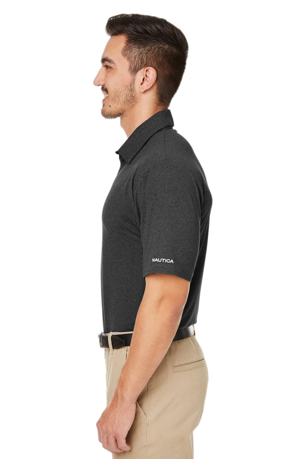 Nautica N17922 Mens Saltwater UPF 40+ Short Sleeve Polo Shirt Onyx Black Model Side