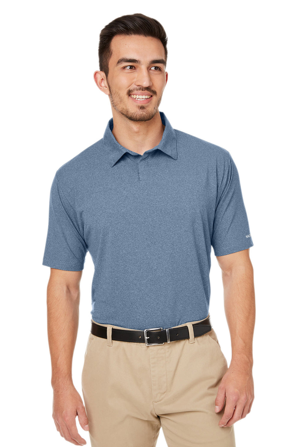 Nautica N17922 Mens Saltwater UPF 40+ Short Sleeve Polo Shirt Faded Navy Blue Model Front
