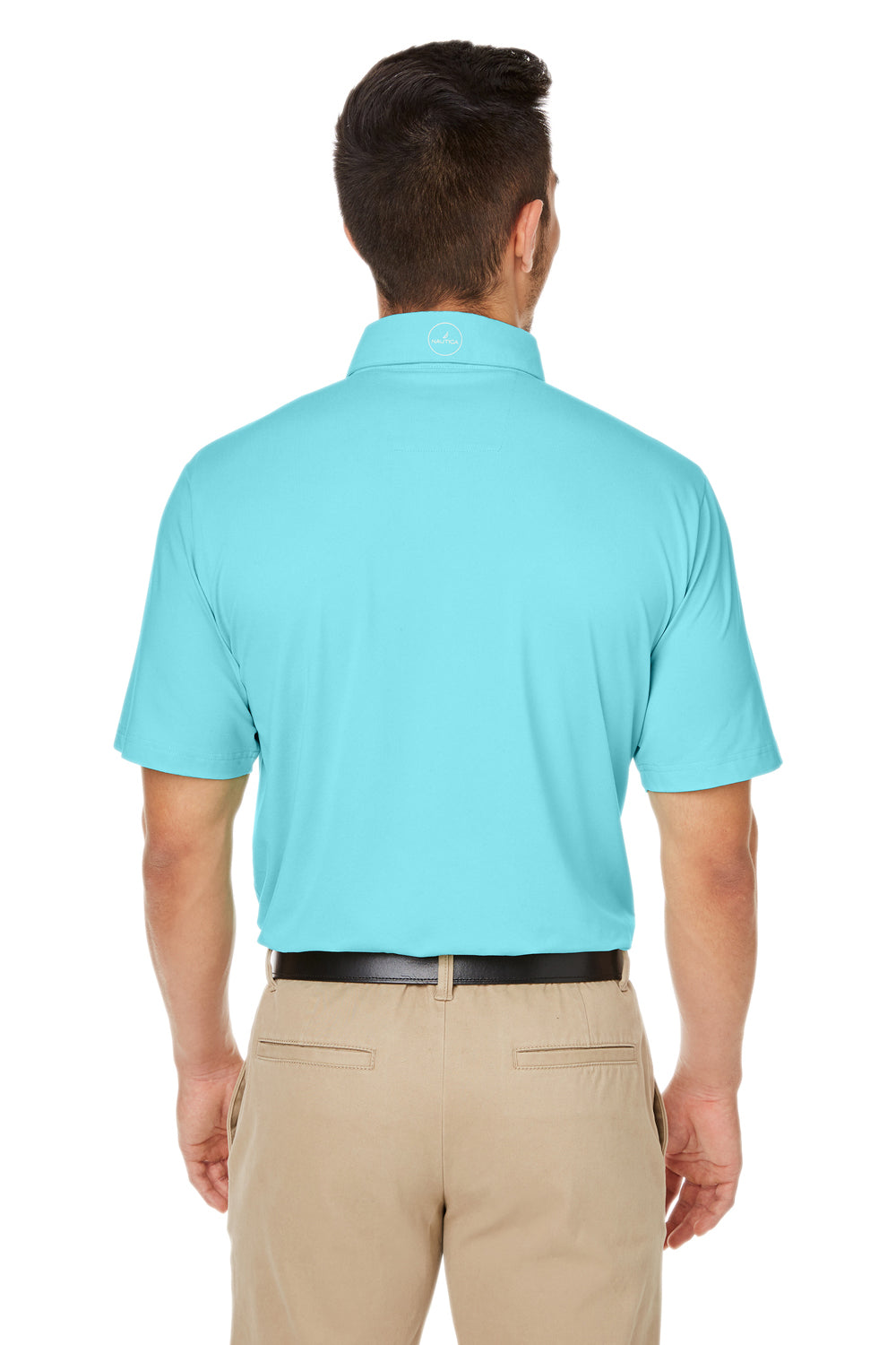 Nautica N17922 Mens Saltwater UPF 40+ Short Sleeve Polo Shirt Sea Mist Blue Model Back