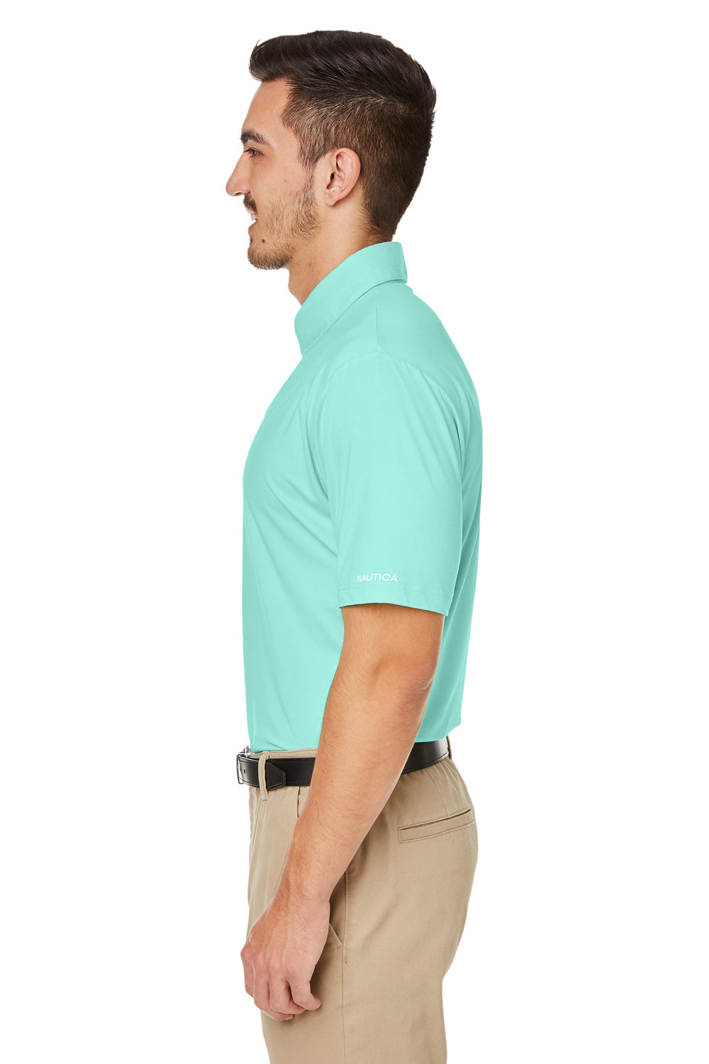 Nautica N17922 Mens Saltwater UPF 40+ Short Sleeve Polo Shirt Cool Mint Green Model Side