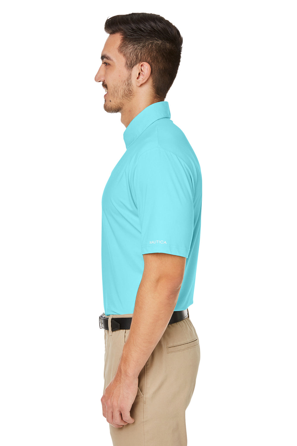 Nautica N17922 Mens Saltwater UPF 40+ Short Sleeve Polo Shirt Sea Mist Blue Model Side