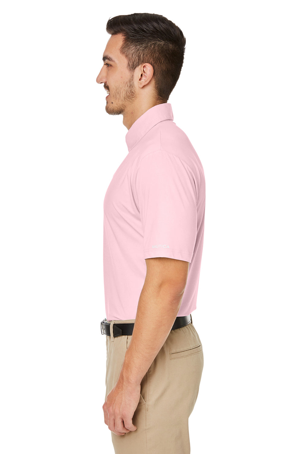 Nautica N17922 Mens Saltwater UPF 40+ Short Sleeve Polo Shirt Sunset Pink Model Side