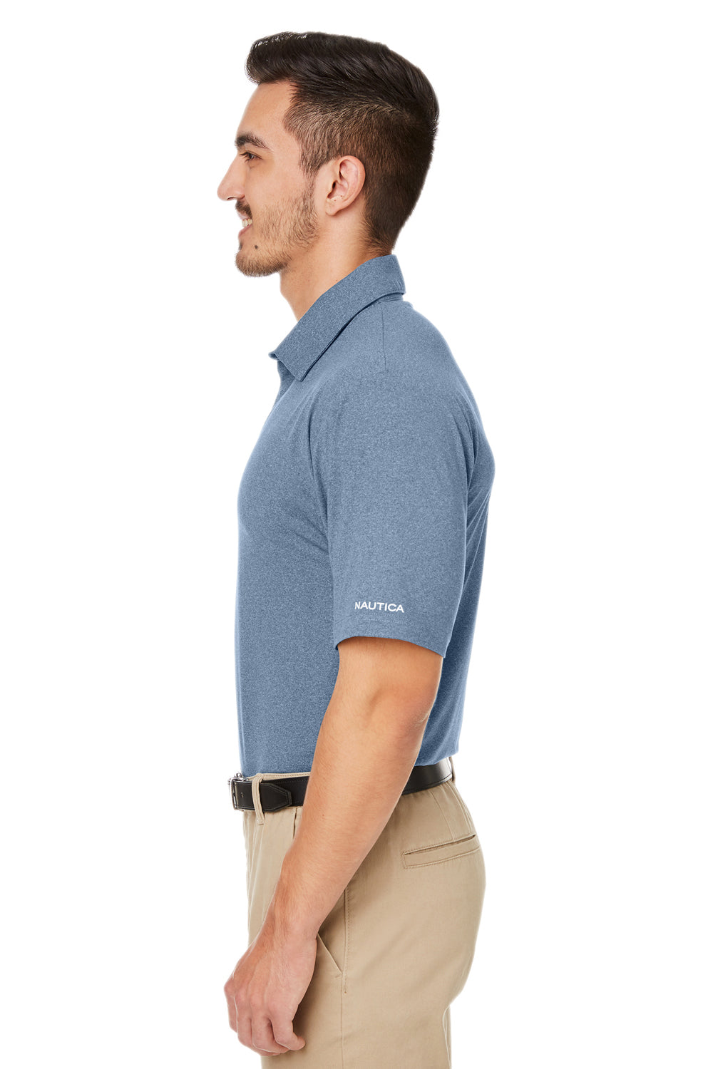 Nautica N17922 Mens Saltwater UPF 40+ Short Sleeve Polo Shirt Faded Navy Blue Model Side