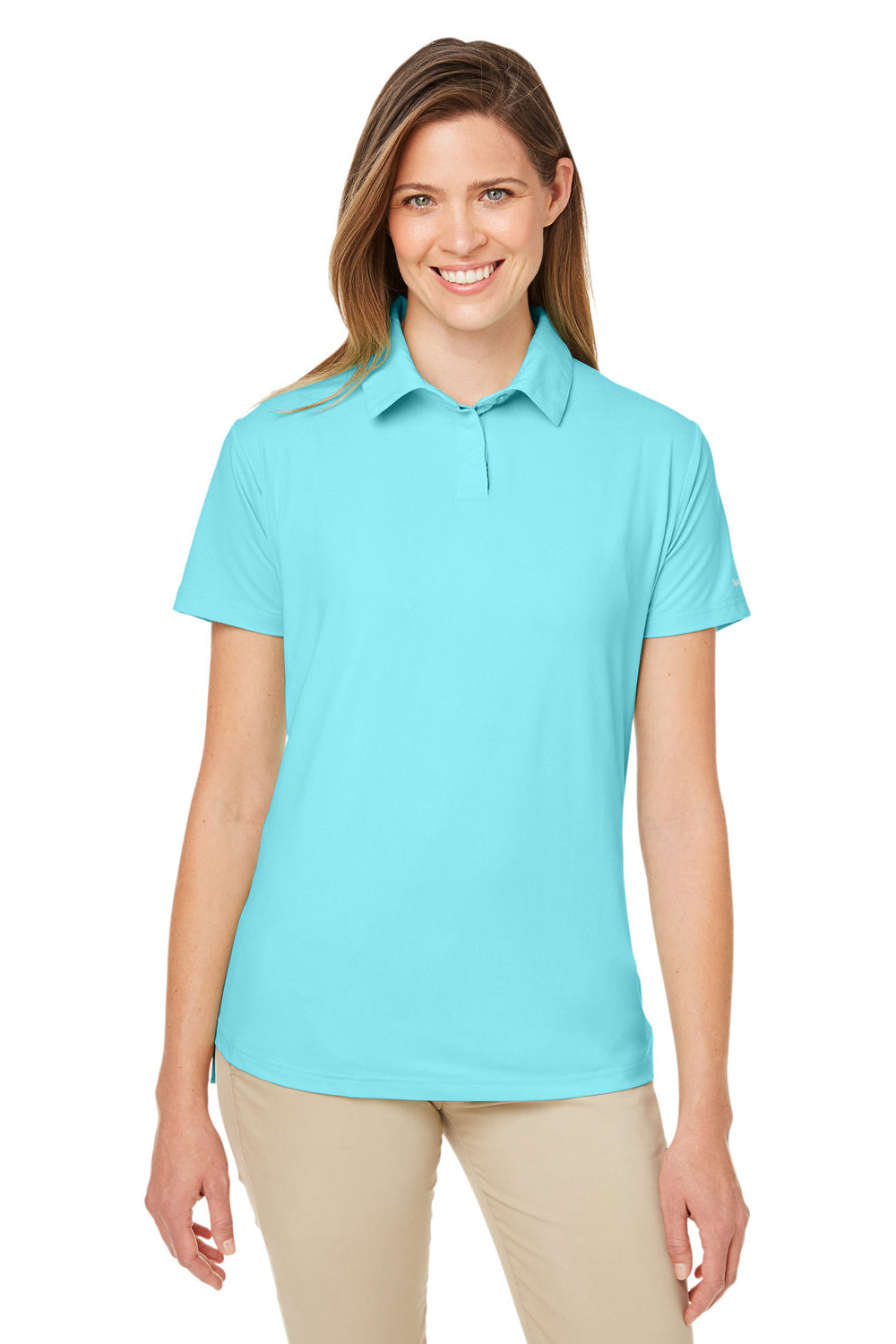 Nautica N17923 Womens Saltwater UPF 40+ Short Sleeve Polo Shirt Sea Mist Blue Model Front
