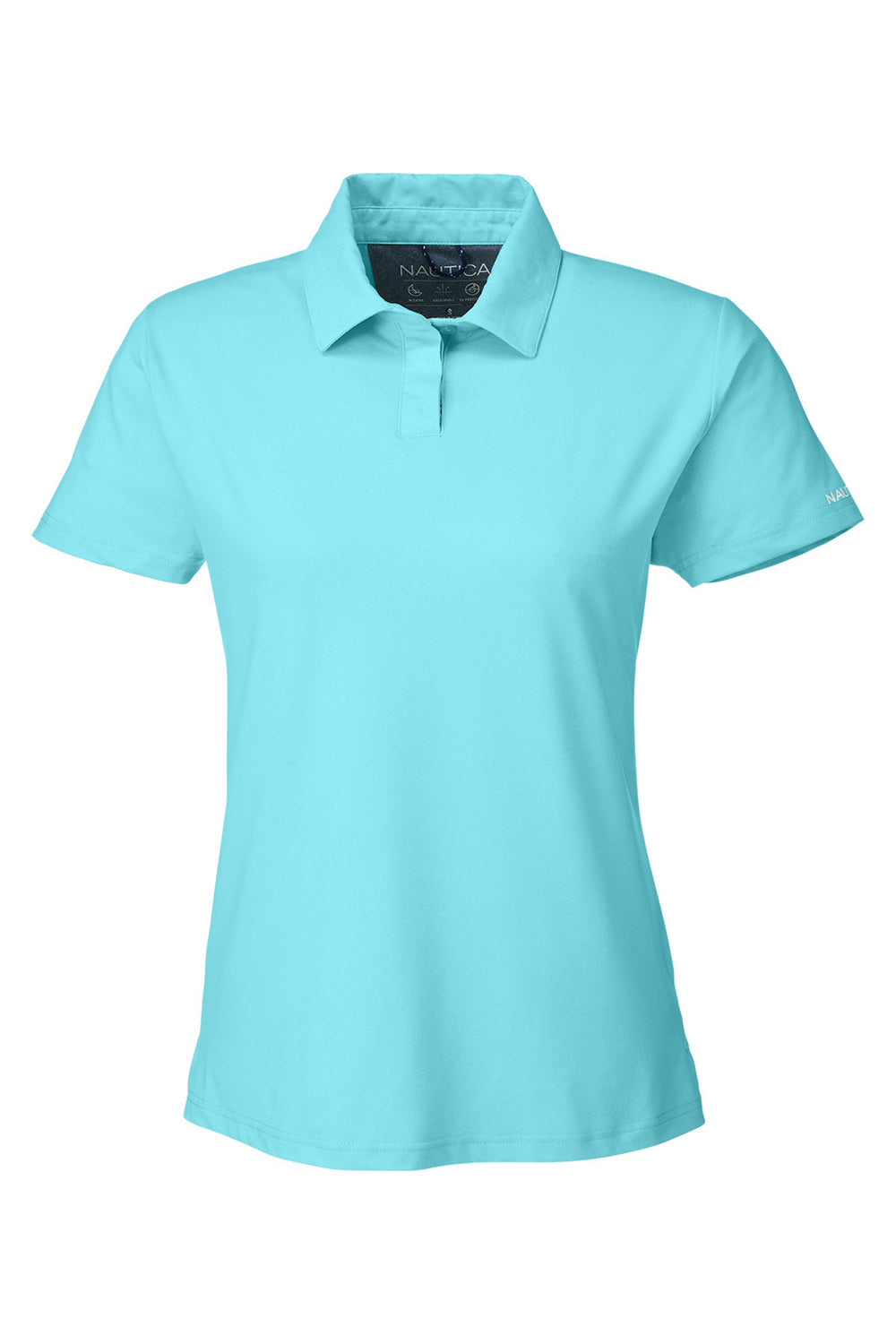Nautica N17923 Womens Saltwater UPF 40+ Short Sleeve Polo Shirt Sea Mist Blue Flat Front