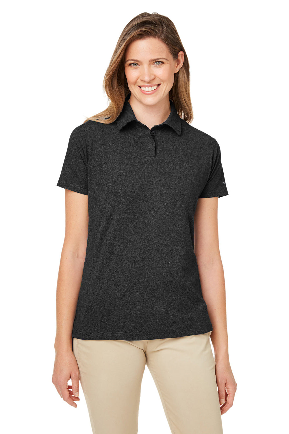 Nautica N17923 Womens Saltwater UPF 40+ Short Sleeve Polo Shirt Onyx Black Model Front