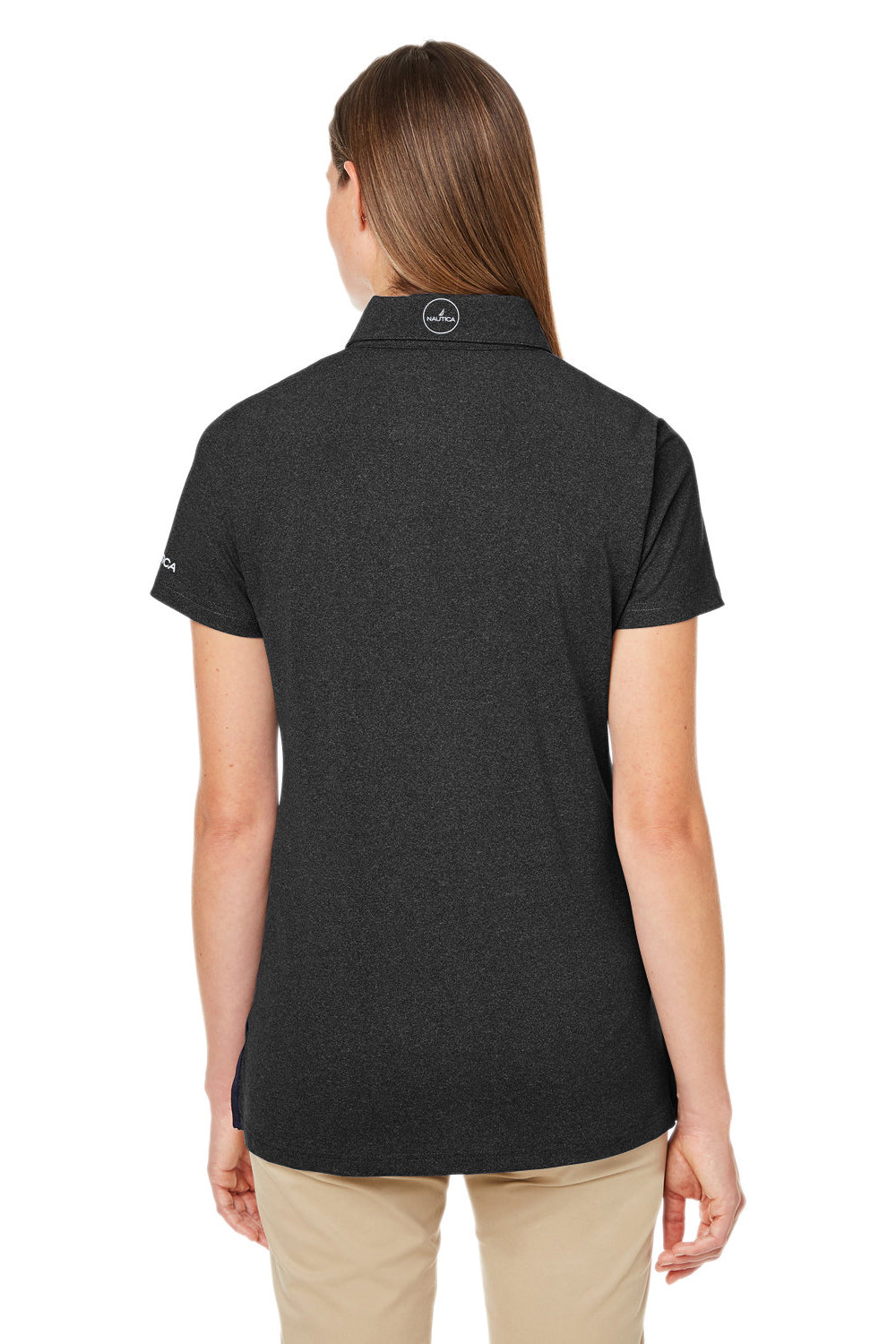 Nautica N17923 Womens Saltwater UPF 40+ Short Sleeve Polo Shirt Onyx Black Model Back